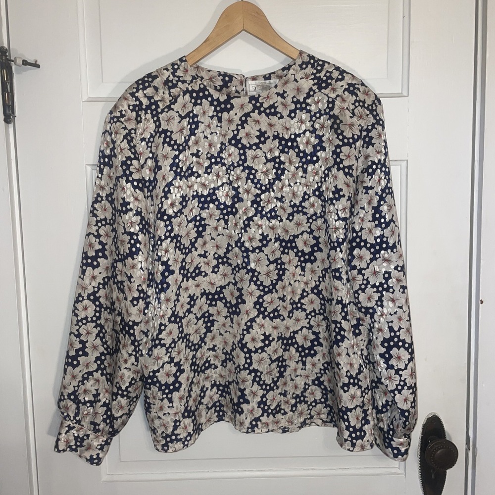 Gorgeous Flower Patterned Blouse. Shimmering Metallic Highlights! Sz 16 Padded